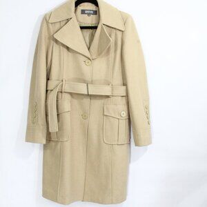 Kenneth Cole Women Wool Blend Winter Coat sz 10 Pockets Belt Lined Dressy